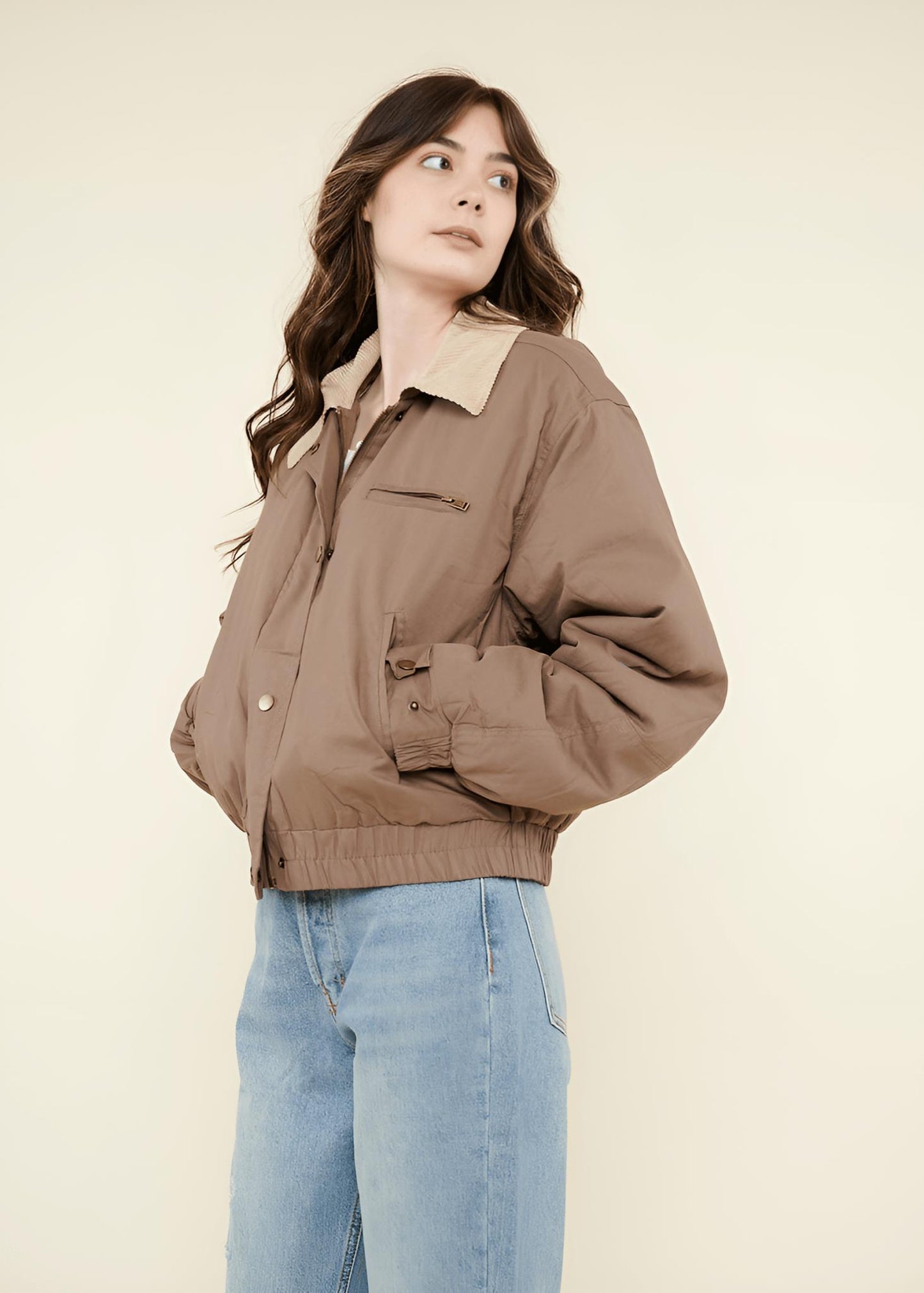 Cropped Bomber Jacket | Casual Comfort | Corduroy Collar | Everyday Essential