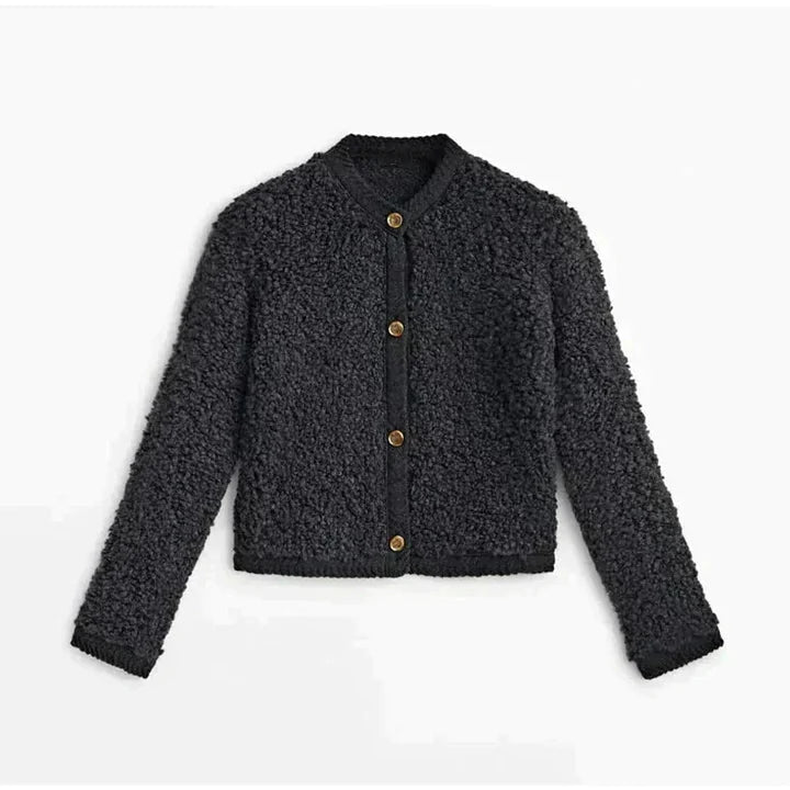 Fuzzy Button-Up Cardigan | Soft Sherpa Texture | Cozy Cropped Fit | Casual Layering Essential