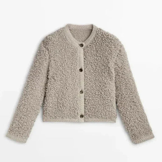 Fuzzy Button-Up Cardigan | Soft Sherpa Texture | Cozy Cropped Fit | Casual Layering Essential
