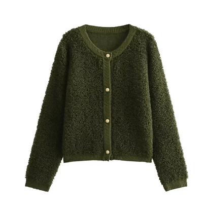 Fuzzy Button-Up Cardigan | Soft Sherpa Texture | Cozy Cropped Fit | Casual Layering Essential