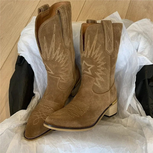 Embroidered Western Boots | Classic Pull-On Shaft | Low Heel Rodeo Style