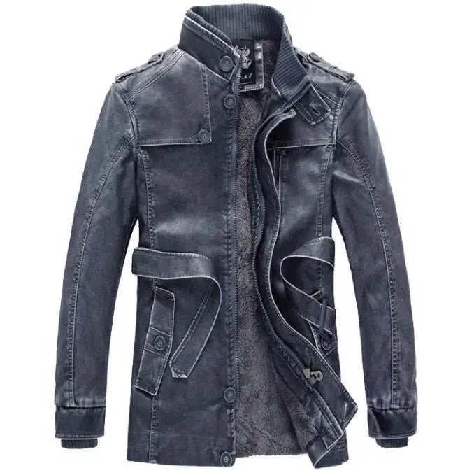 Men's Distressed Faux Leather Trench Coat | Vintage Style | Longline Design