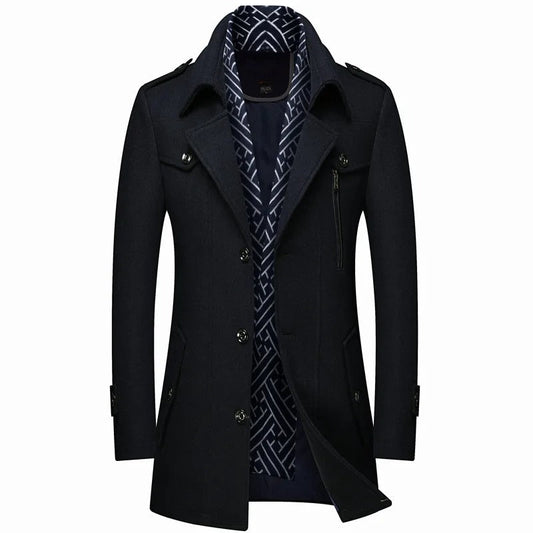 Men's Mid-Length Wool Blend Coat | Double-Breasted | Sophisticated Winter Outerwear