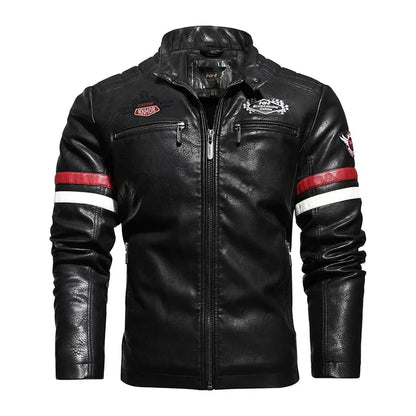 Men's Racer-Style Faux Leather Jacket | Striped Detail | Moto-Inspired Design
