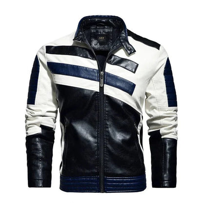 Men's Racer-Style Faux Leather Jacket | Striped Detail | Moto-Inspired Design