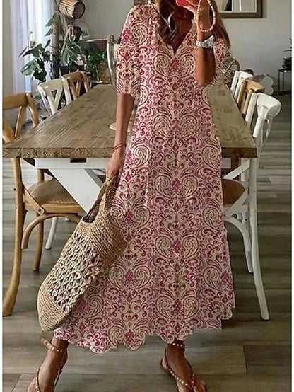 Boho Floral Maxi Dress | Tassel Tie Neck | Lightweight Flowy Fit