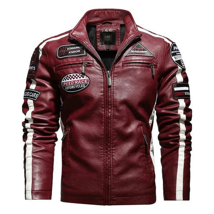 Men's Racer-Style Faux Leather Jacket | Striped Detail | Moto-Inspired Design
