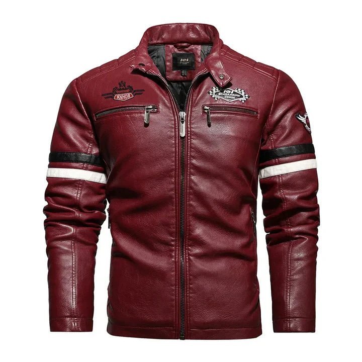 Men's Racer-Style Faux Leather Jacket | Striped Detail | Moto-Inspired Design