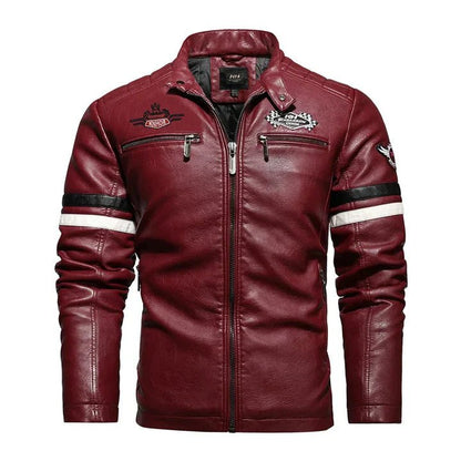 Men's Racer-Style Faux Leather Jacket | Striped Detail | Moto-Inspired Design