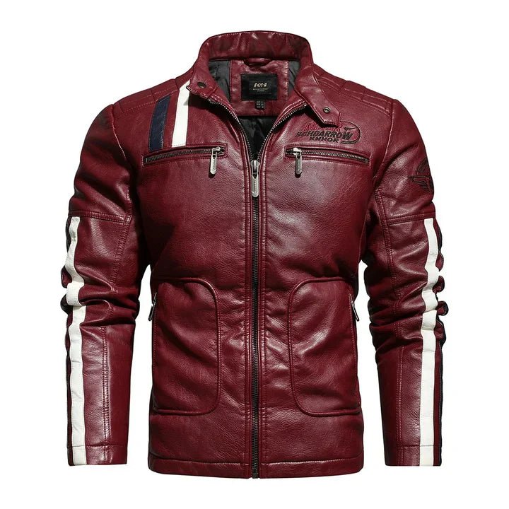 Men's Racer-Style Faux Leather Jacket | Striped Detail | Moto-Inspired Design