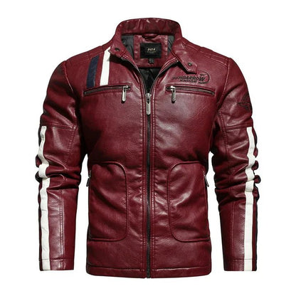 Men's Racer-Style Faux Leather Jacket | Striped Detail | Moto-Inspired Design