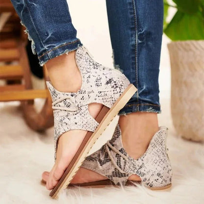 Cutout Flat Sandals | Open-Toe Zip Back | Textured Comfort Sole