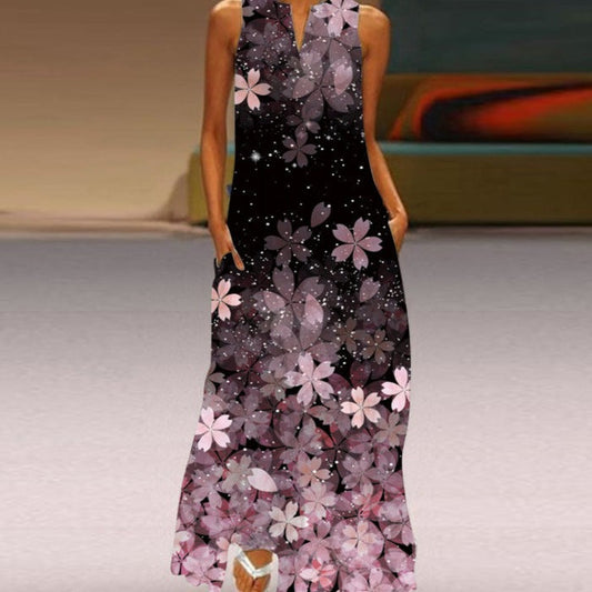 Sleeveless Floral Maxi Dress | Lightweight Fit & Flare | Pockets Included