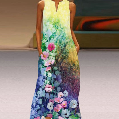 Sleeveless Floral Maxi Dress | Lightweight Fit & Flare | Pockets Included