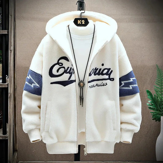 Men’s Varsity Fleece Zip Hoodie | Embroidered Zip-Up Jacket | Casual Streetwear Layer