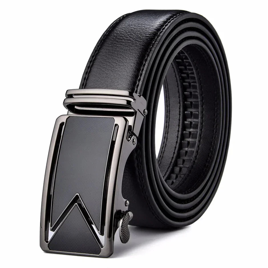 Men's Black Leather Ratchet Belt | Automatic Buckle Dress Belt