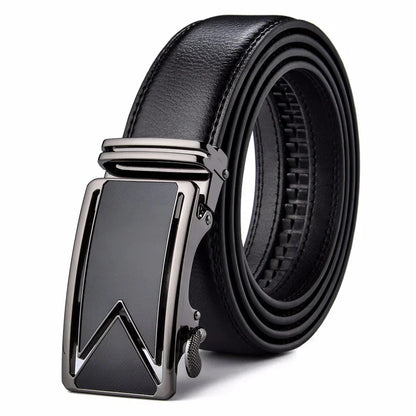 Men's Black Leather Ratchet Belt | Automatic Buckle Dress Belt