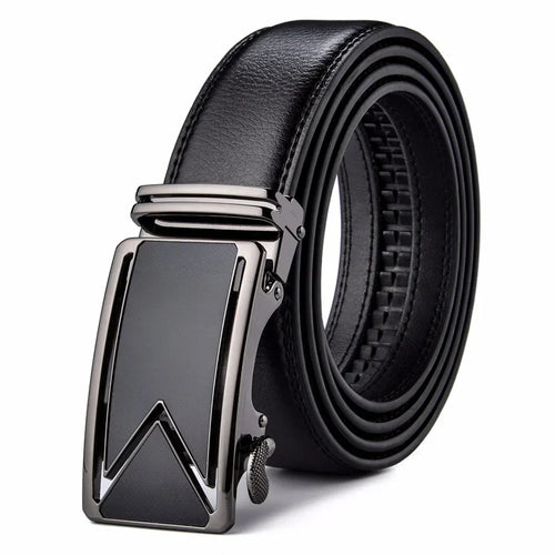 Men's Black Leather Ratchet Belt | Automatic Buckle Dress Belt