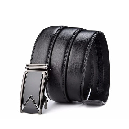 Men's Black Leather Ratchet Belt | Automatic Buckle Dress Belt