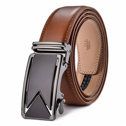 Men's Black Leather Ratchet Belt | Automatic Buckle Dress Belt