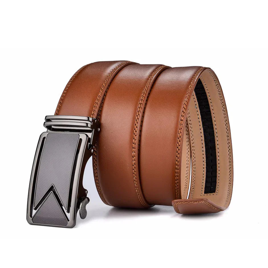 Men's Black Leather Ratchet Belt | Automatic Buckle Dress Belt