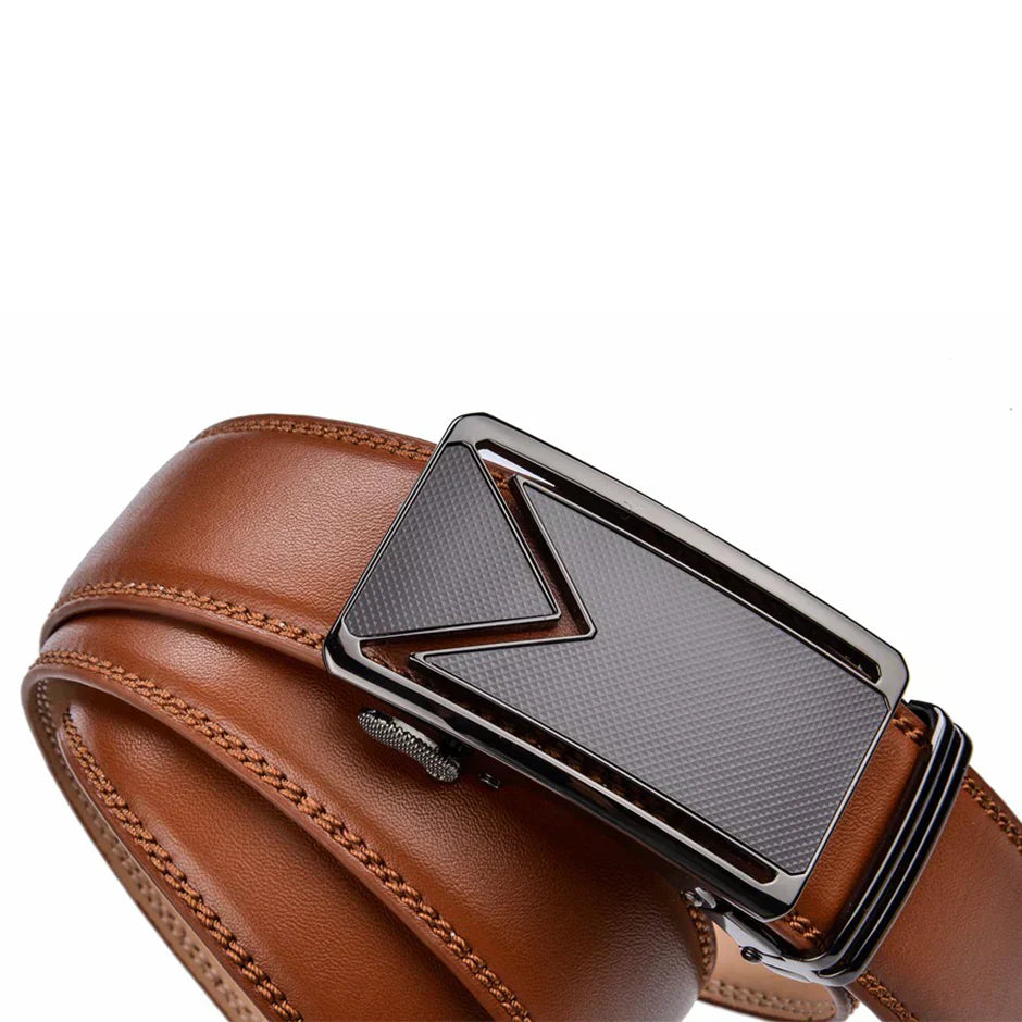Men's Black Leather Ratchet Belt | Automatic Buckle Dress Belt