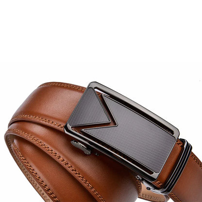 Men's Black Leather Ratchet Belt | Automatic Buckle Dress Belt