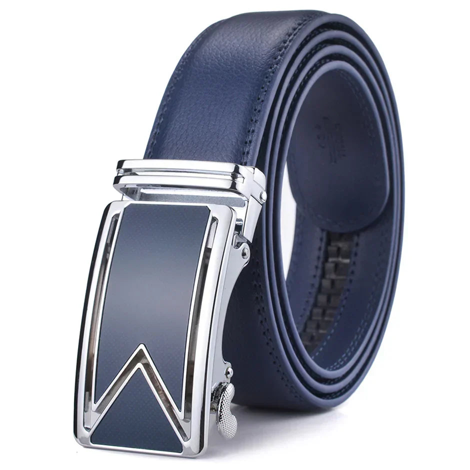 Men's Black Leather Ratchet Belt | Automatic Buckle Dress Belt