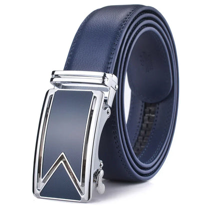 Men's Black Leather Ratchet Belt | Automatic Buckle Dress Belt