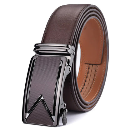 Men's Black Leather Ratchet Belt | Automatic Buckle Dress Belt