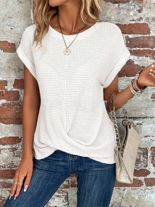 Waffle Knit Twist Front T-Shirt | Casual Short Sleeve | Everyday Basics