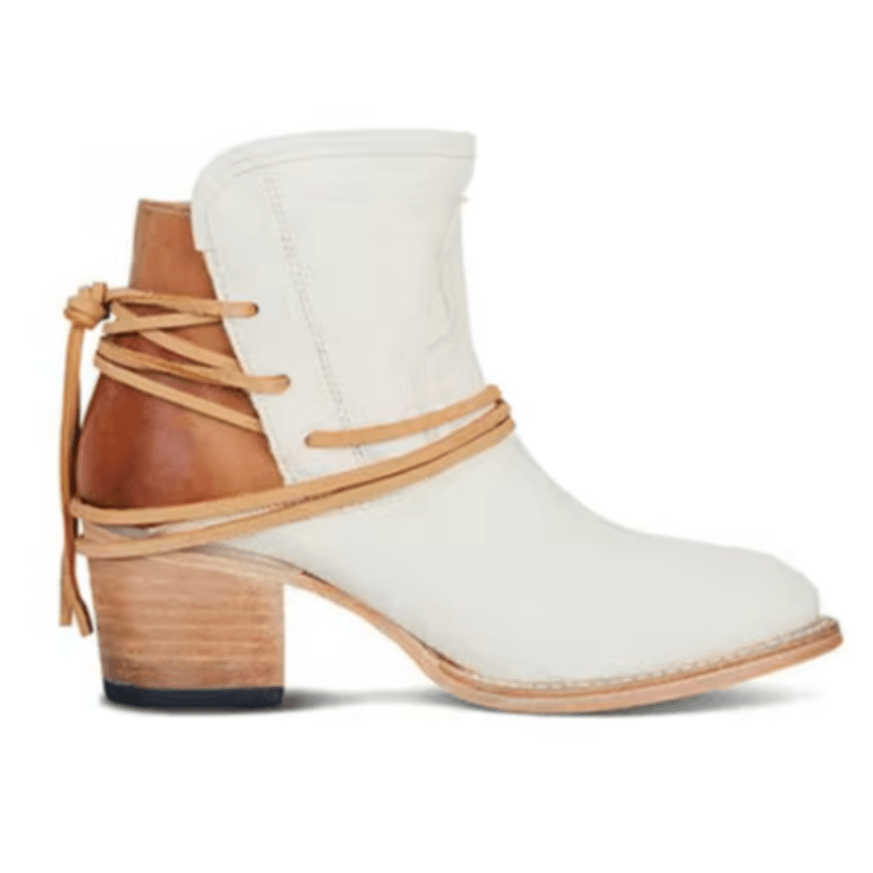 Wraparound Ankle Boots | Two-Tone Western Style | Block Heel Comfort