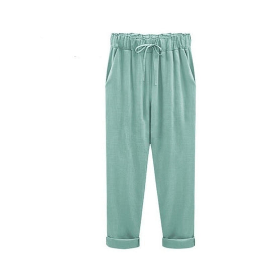 Relaxed Fit Tapered Pants | Lightweight Cotton-Linen Blend | Elastic Waist