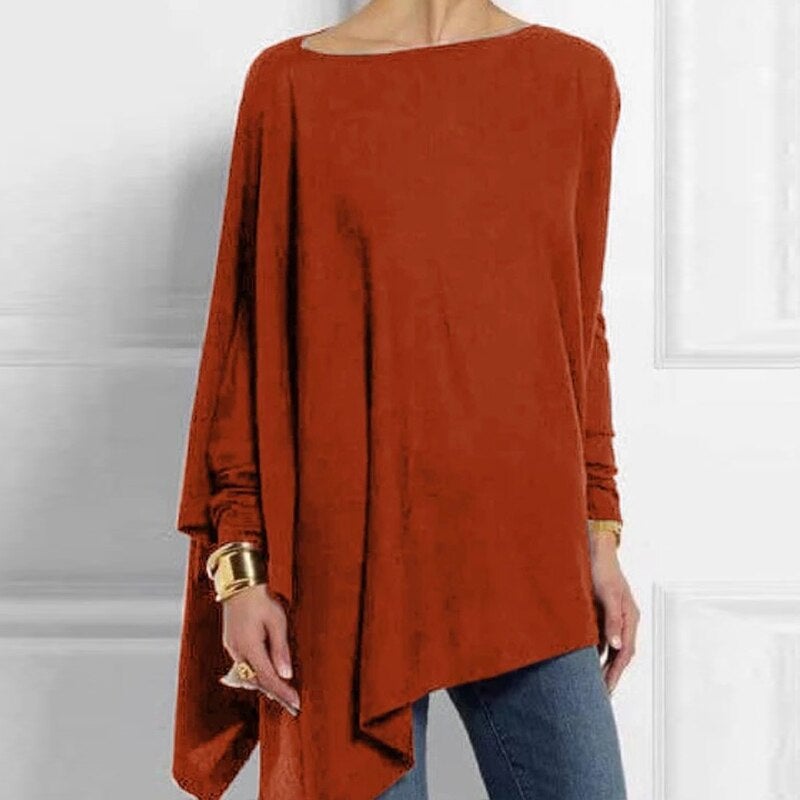 Asymmetrical Tunic Top | Boat Neck | Lightweight Drape Fit