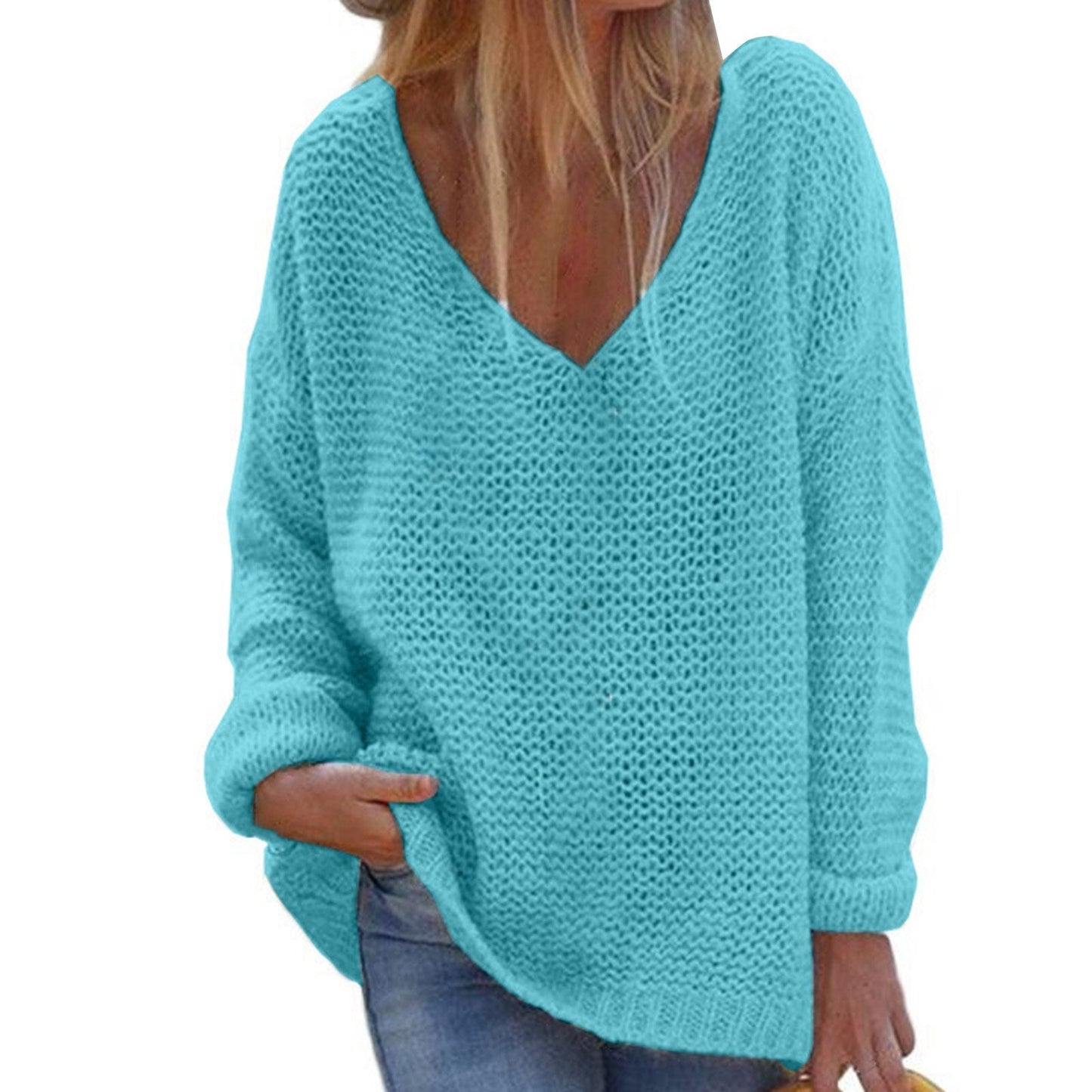 V-Neck Knit Pullover Sweater | Loose Fit | Textured Weave