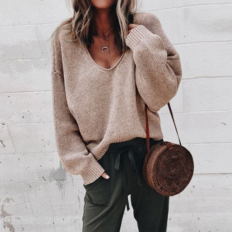 Slouchy Knit V-Neck Sweater | Soft Touch | Relaxed Fit