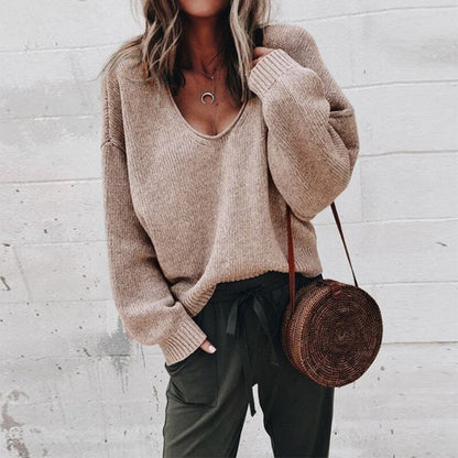 Slouchy Knit V-Neck Sweater | Soft Touch | Relaxed Fit