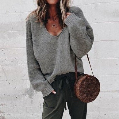 Slouchy Knit V-Neck Sweater | Soft Touch | Relaxed Fit