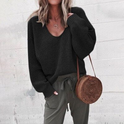 Slouchy Knit V-Neck Sweater | Soft Touch | Relaxed Fit