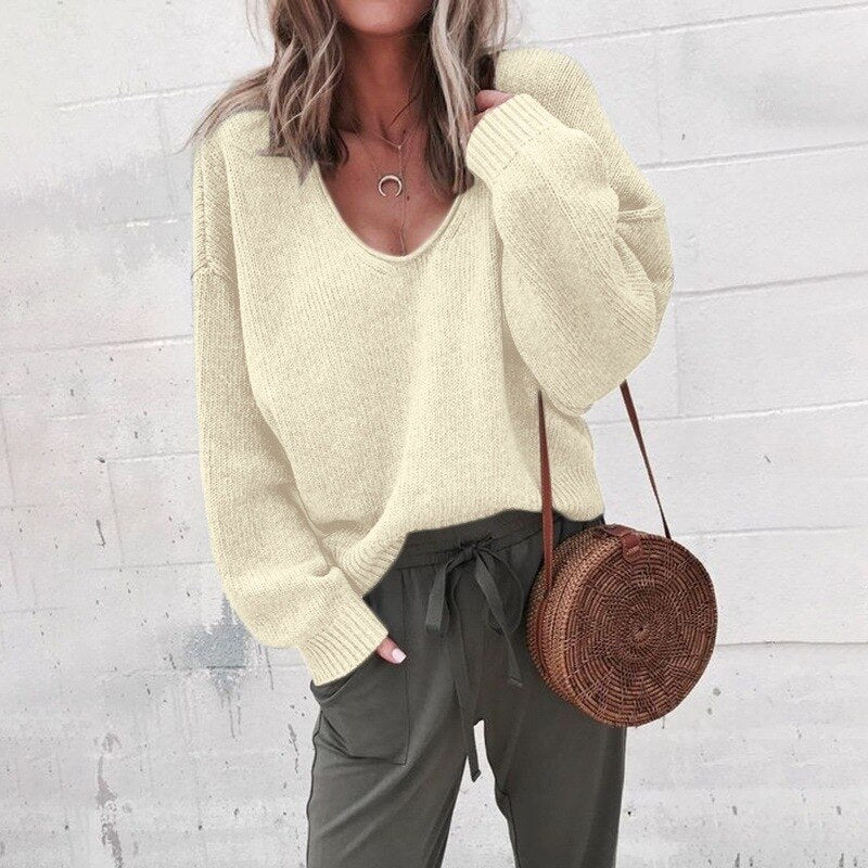 Slouchy Knit V-Neck Sweater | Soft Touch | Relaxed Fit