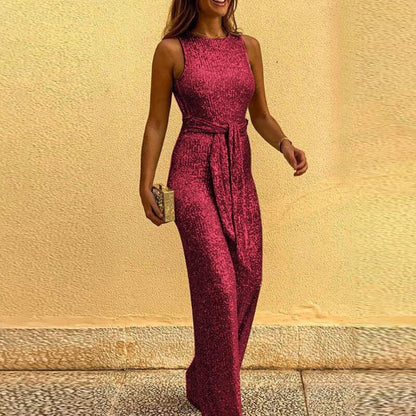 Sequin Sleeveless Jumpsuit | Elegant Wide-Leg Fit | Formal Partywear