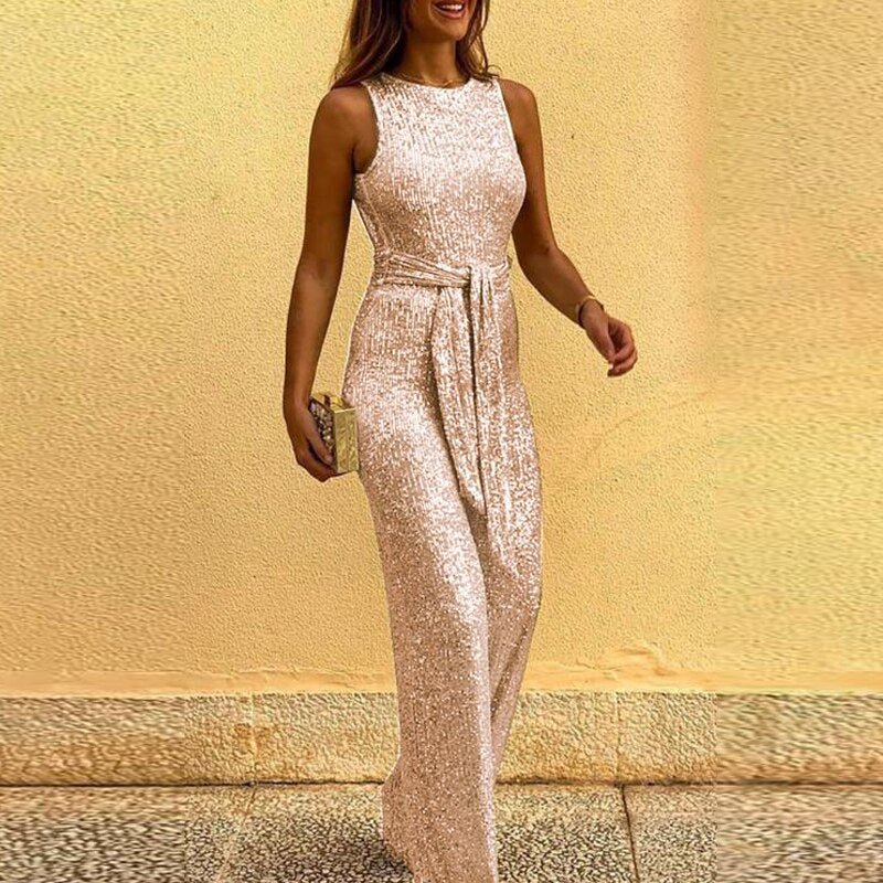 Sequin Sleeveless Jumpsuit | Elegant Wide-Leg Fit | Formal Partywear