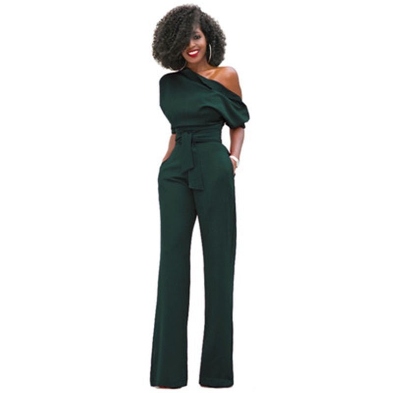 One-Shoulder Belted Jumpsuit | Wide-Leg Silhouette | Statement Evening Look