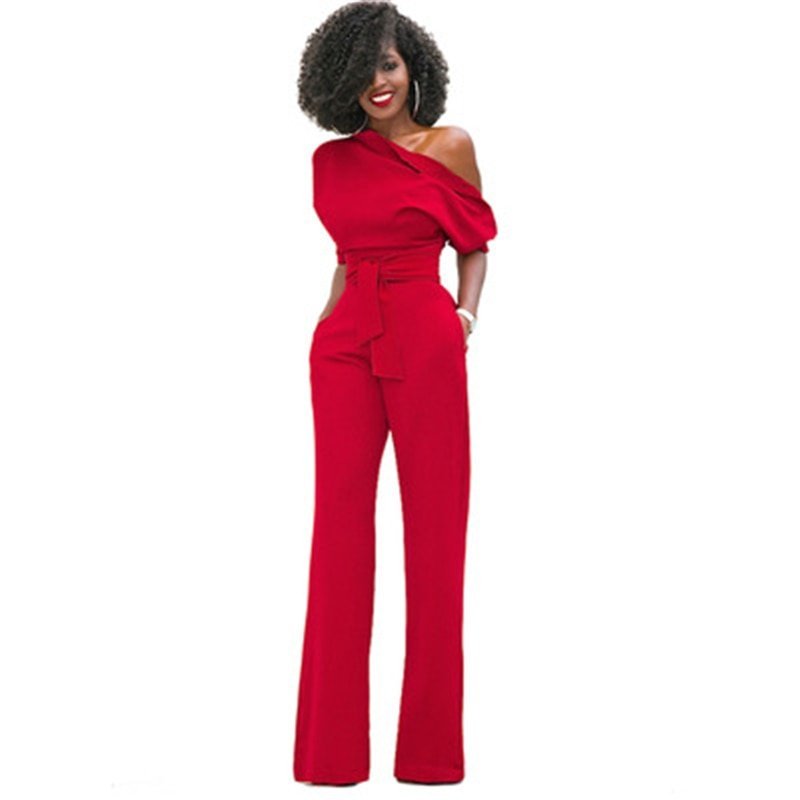 One-Shoulder Belted Jumpsuit | Wide-Leg Silhouette | Statement Evening Look