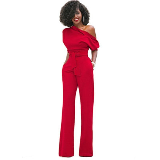 One-Shoulder Belted Jumpsuit | Wide-Leg Silhouette | Statement Evening Look