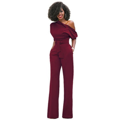 One-Shoulder Belted Jumpsuit | Wide-Leg Silhouette | Statement Evening Look
