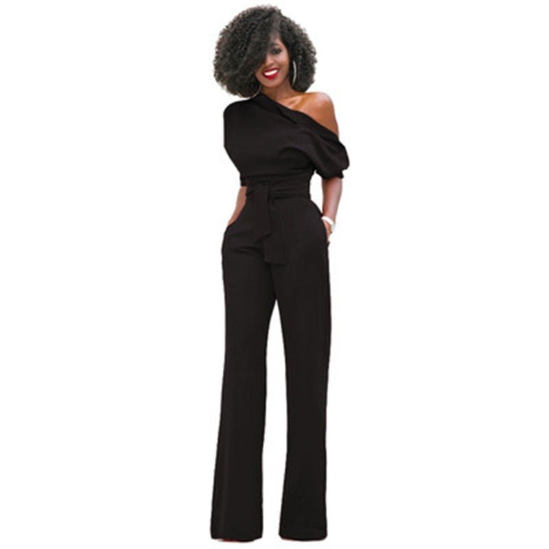 One-Shoulder Belted Jumpsuit | Wide-Leg Silhouette | Statement Evening Look