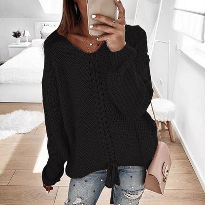 Chunky Cable-Knit Sweater | V-Neck Design | Soft Acrylic Blend | Cozy Winter Style