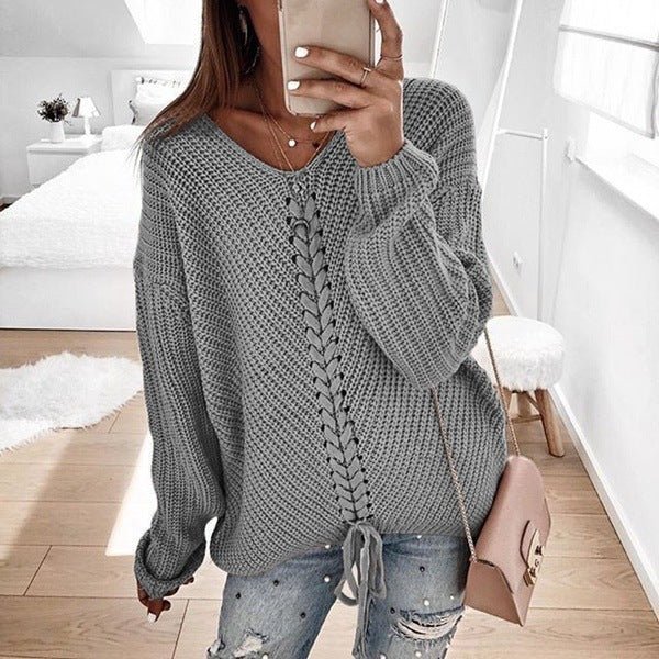Chunky Cable-Knit Sweater | V-Neck Design | Soft Acrylic Blend | Cozy Winter Style
