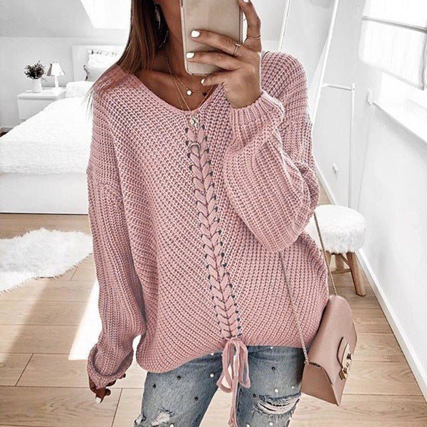 Chunky Cable-Knit Sweater | V-Neck Design | Soft Acrylic Blend | Cozy Winter Style